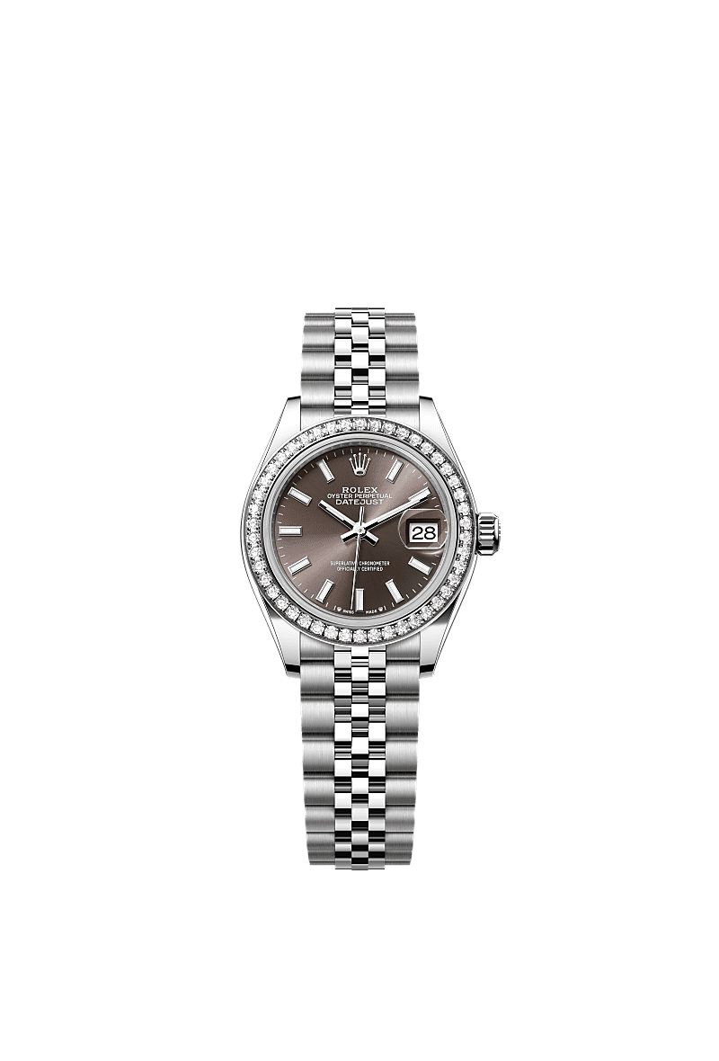 Lady-Datejust, 蠔式,28毫米,鑽石、白色黃金及蠔式鋼, 錶面 : 深灰色, Rolex