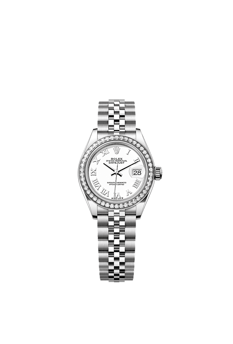 Lady-Datejust, Oyster, 28 мм, сталь Oystersteel, белое золото и бриллианты, Циферблат : Белый, Rolex