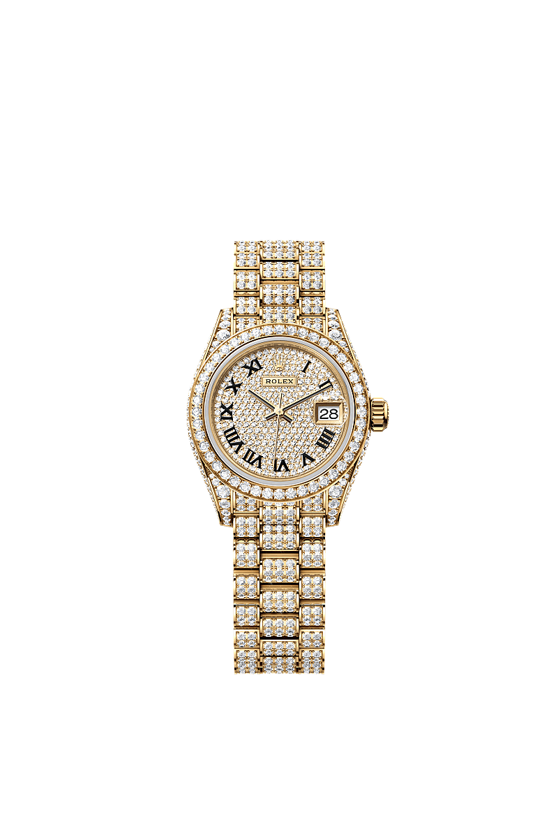 Lady-Datejust, Oyster, 28 mm, sarı altın ve pırlanta, Kadran : Pırlanta döşeli, Rolex