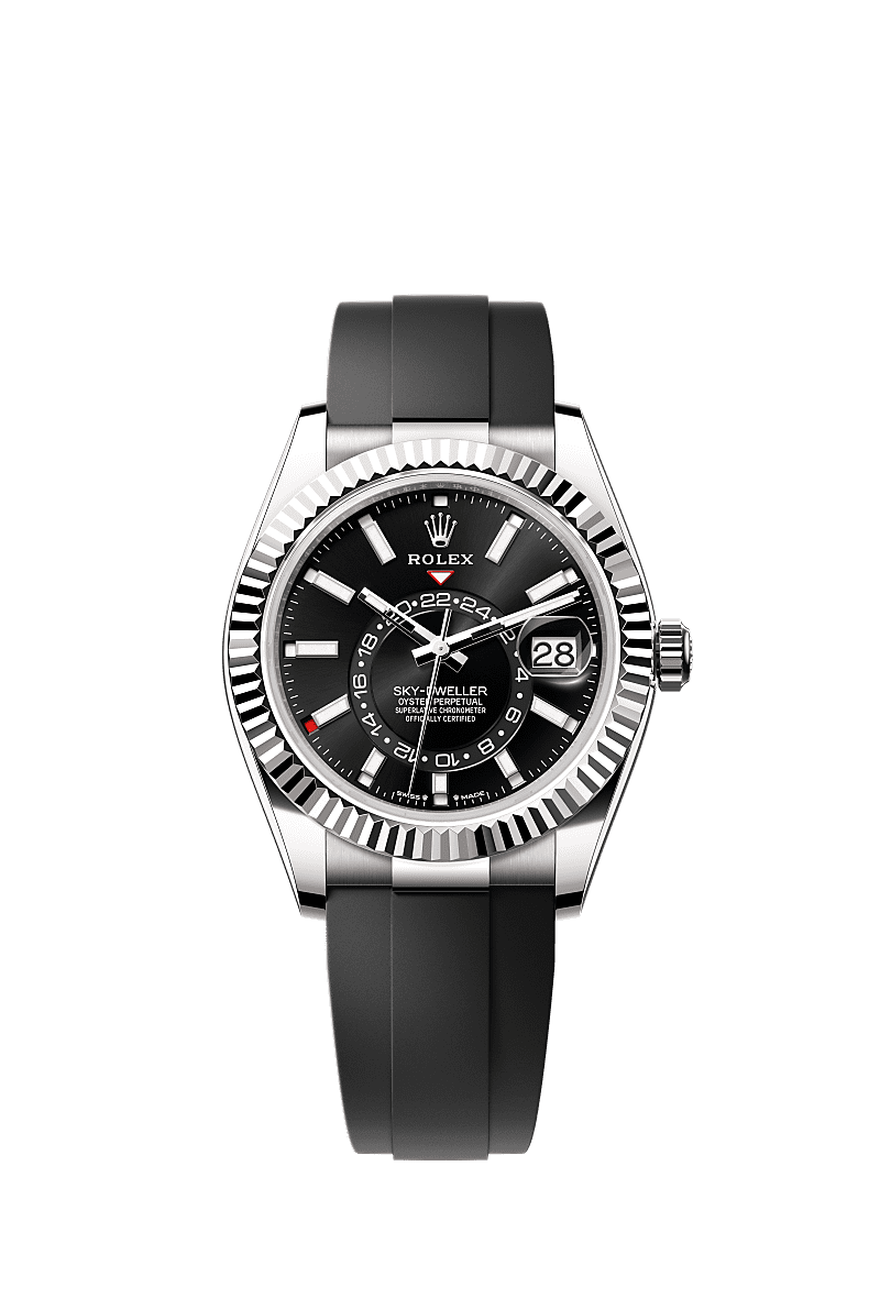Sky-Dweller, Oyster, 42 mm, emas putih, Permukaan : Hitam terang, Rolex