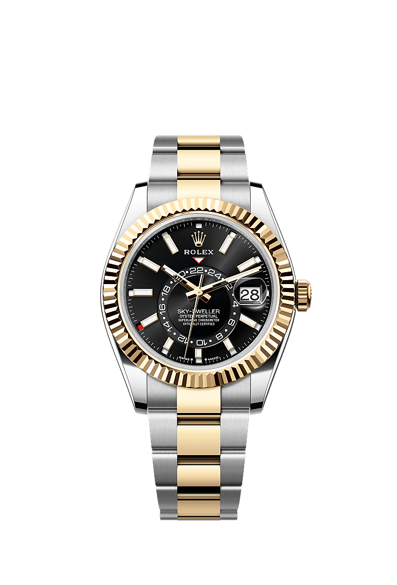 Sky-Dweller, Oyster, 42 mm, Oystersteel en geelgoud, Wijzerplaat : Helderzwart, Rolex