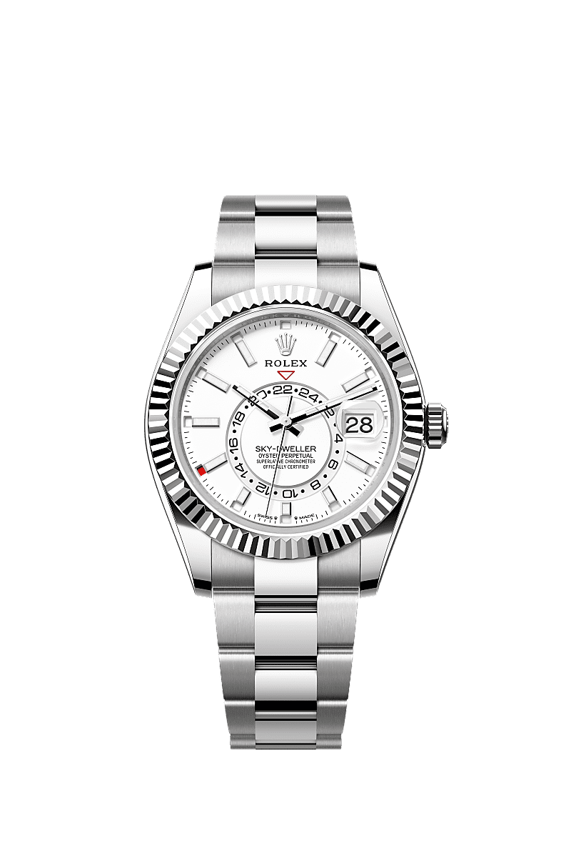 Sky-Dweller, Oyster, 42 mm, stal Oystersteel i białe złoto, Tarcza : Intensywnie biała, Rolex