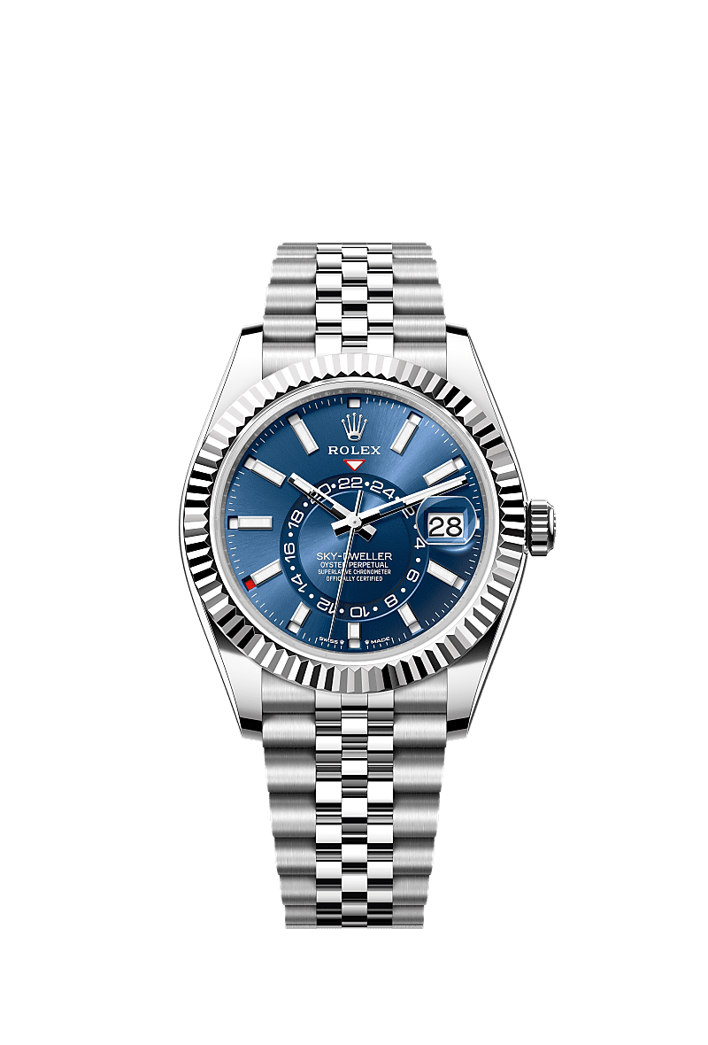 Sky-Dweller, Oyster, 42 мм, сталь Oystersteel и белое золото, Циферблат : Ослепительно-синий, Rolex