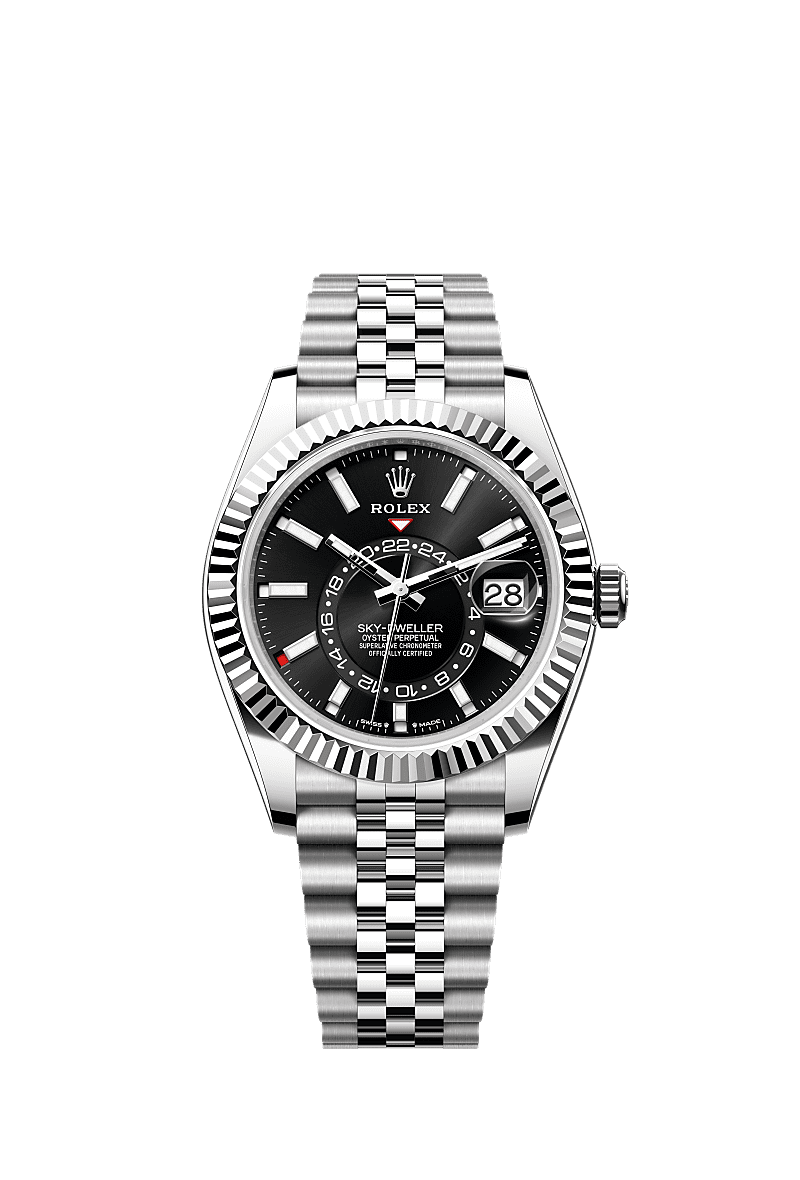 Sky-Dweller, Oyster, 42 mm, Edelstahl Oystersteel und Weißgold, Zifferblatt : Strahlend schwarz, Rolex