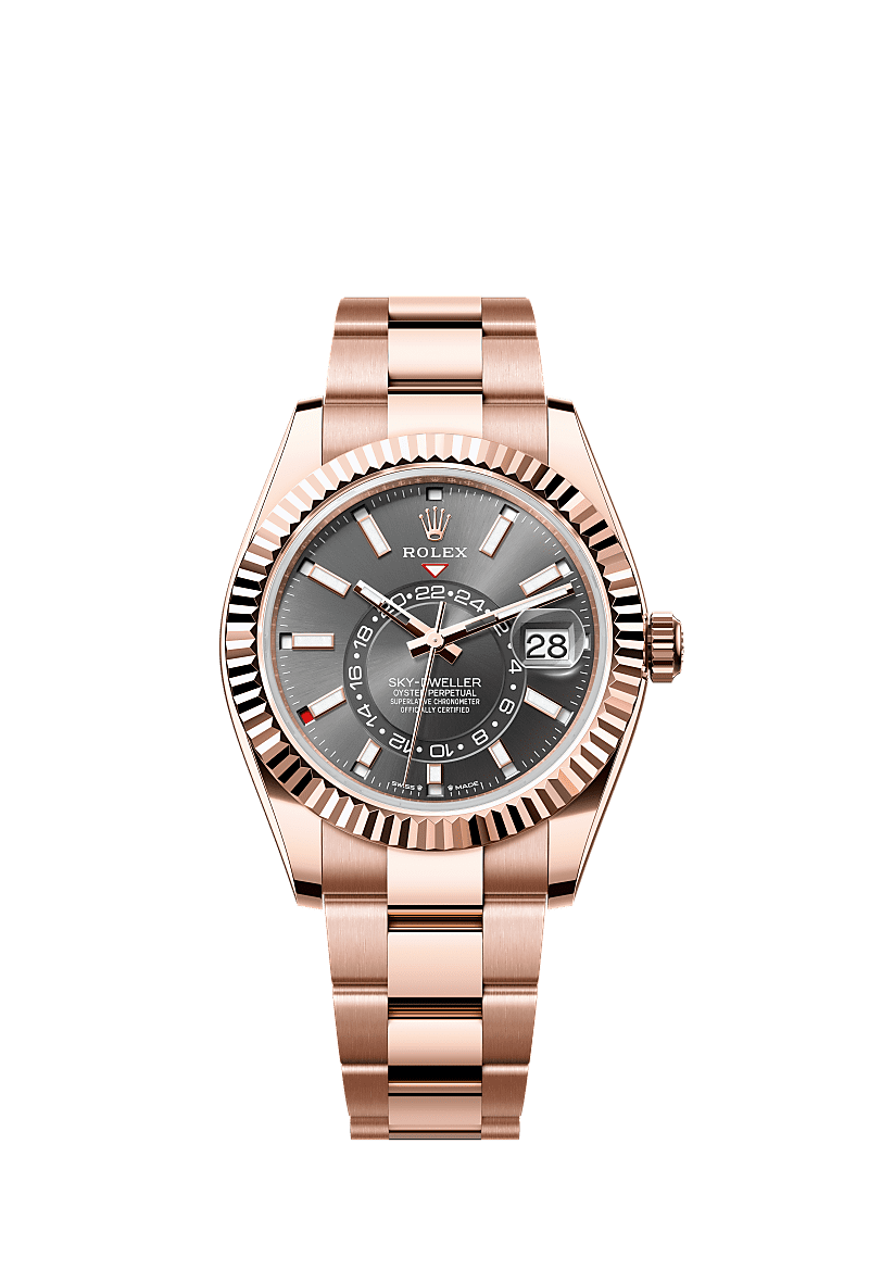 Sky-Dweller, Oyster, 42 mm, emas Everose, Permukaan : Batu loh, Rolex