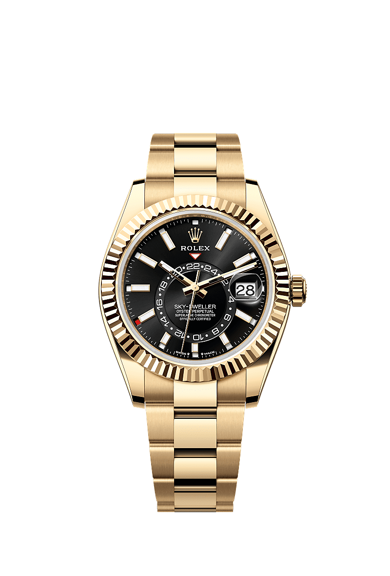 Sky-Dweller, Oyster, 42 mm, or jaune, Cadran : Noir vif, Rolex