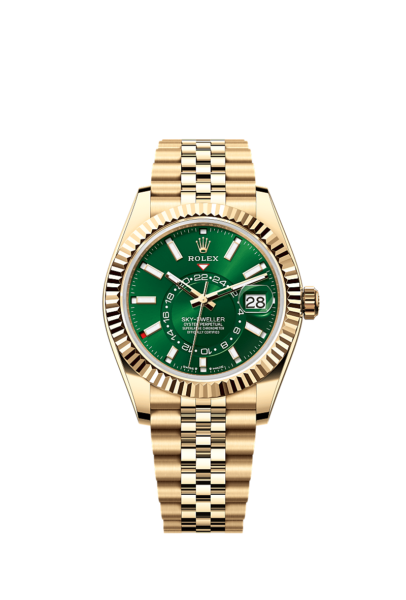 Sky-Dweller, Oyster, 42 mm, Gelbgold, Zifferblatt : Strahlend grün, Rolex