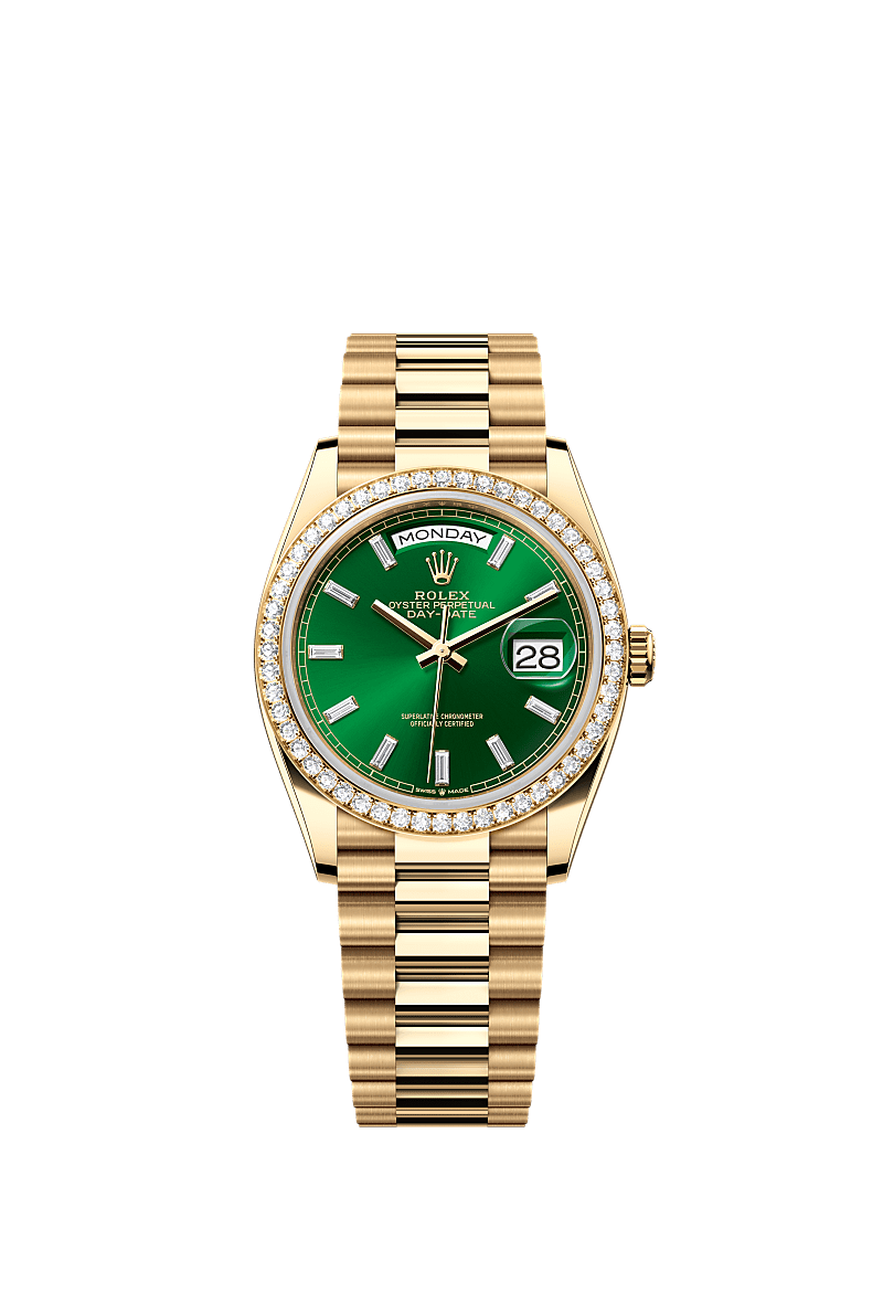 Rolex day date gold and green hotsell
